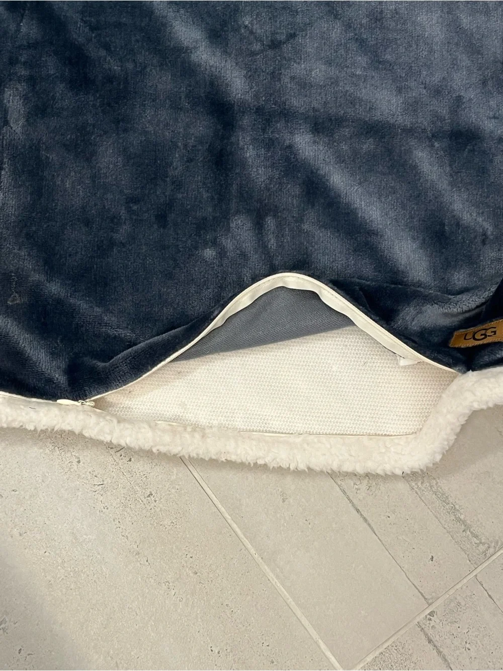 UGG 2 Navy Plush Pillow Sham with cozy Cream Sherpa Trim